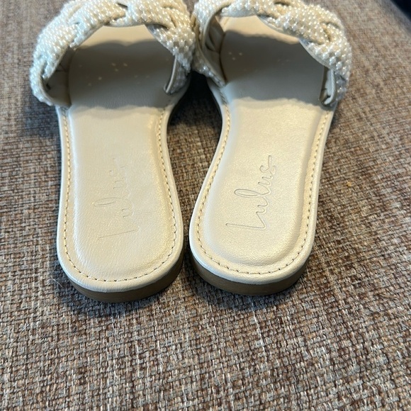 LULUS AVALON IVORY PEARL BRAIDED FLAT SLIDE SANDALS GUC SZ 7 - Picture 6 of 9